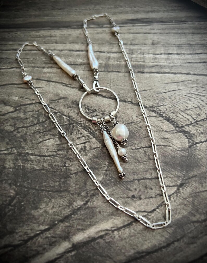 925 Sterling Silver Natural Pearl Necklace: BIWA, BAROQUE and ROUND Pearls image 5