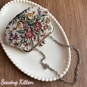 304# Borsa a mano da donna classica retrò floreale fatta a mano / Elegante borsetta portamonete da donna / Borsa per il trucco Kisslock / Regalo per la mamma, per lei