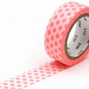 01D358R# Cute &#39;Salmon&#39; Pink Dots Pattern mt Masking Tape, Journal Decor Washi Tape, 15mm X 7m, Made in Japan
