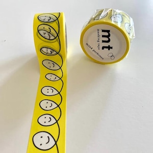 MINA09# Happy Yellow Face Masking Tape, mt x minä perhonen Journal Decor , Festival Ballon Pattern Masking Tape, 27mm X 10m, Made in Japan