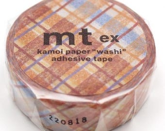 EX1P206# Cute Autumn Vibe Brown Plaid, Yellow Blue Plaid Check Pattern mt Masking Tape, Journal Decor Washi Tape, 15mm X 7m, Made in Japan
