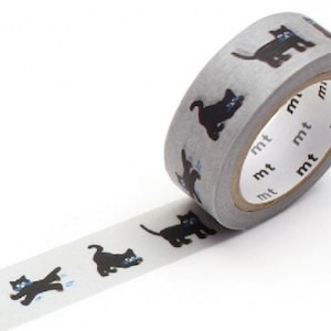 SOU25# Cute Black Cat Pattern mt Masking Tape, Cat Lover Washi Tape designed by SOU SOU, 15mm X 7m, Made in Japan