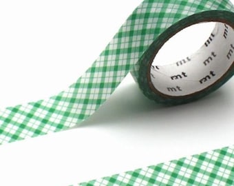 01D602# Country Style Green Plaid, Green Check Pattern mt Masking Tape, Journal Decor Washi Tape, 15mm X 5m, Made in Japan