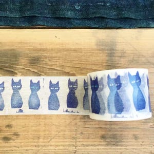 MINA37# Blue Cat Masking Tape Journal Decor, Standing Cat Masking Tape, mt x minä perhonen, 35mm X 10m, Made in Japan