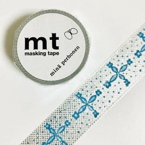 MINA48# Beautiful Blue Corss Flower MT Masking Tape, mt x minä perhonen, Blooming Night Journal Decor Masking Tape, 24mm X 3m, Made in Japan