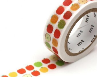 EX1P154R# Cute Green Apples, Red Apples, Yellow Apples Pattern mt Masking Tape, Journal Decor Washi Tape, 15mm X 7m, Made in Japan