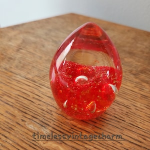 Vintage Glass  Bubble Paperweight Red and Clear Hand Blown