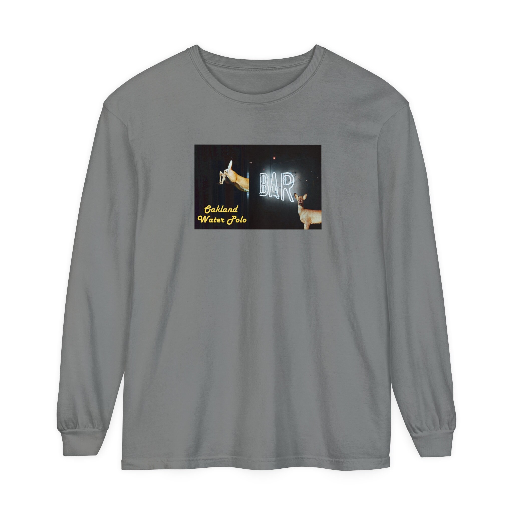 Oakland: Two Deer Walk in a Bar Unisex Long Sleeve T-Shirt (Multiple Colors)