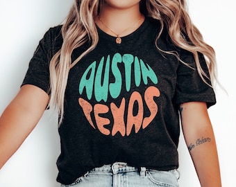 Camiseta de Austin, Texas: Camiseta con texto de burbujas divertido para tejanos