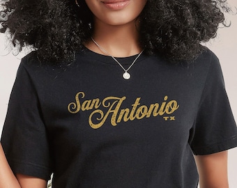 Camiseta de San Antonio, Texas: Camiseta con escritura cursiva para tejanos