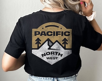 Camiseta unisex Pacific Northwest Nature, suave, vintage, para exteriores, con árboles y montañas