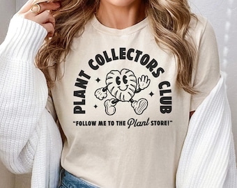Camiseta unisex del Plant Collectors Club para amantes de las plantas, suave, con la mascota Monstera de dibujos animados.