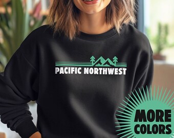 Sudadera de cuello redondo con rayas del noroeste del Pacífico, equipo para amantes de la naturaleza del noroeste del Pacífico