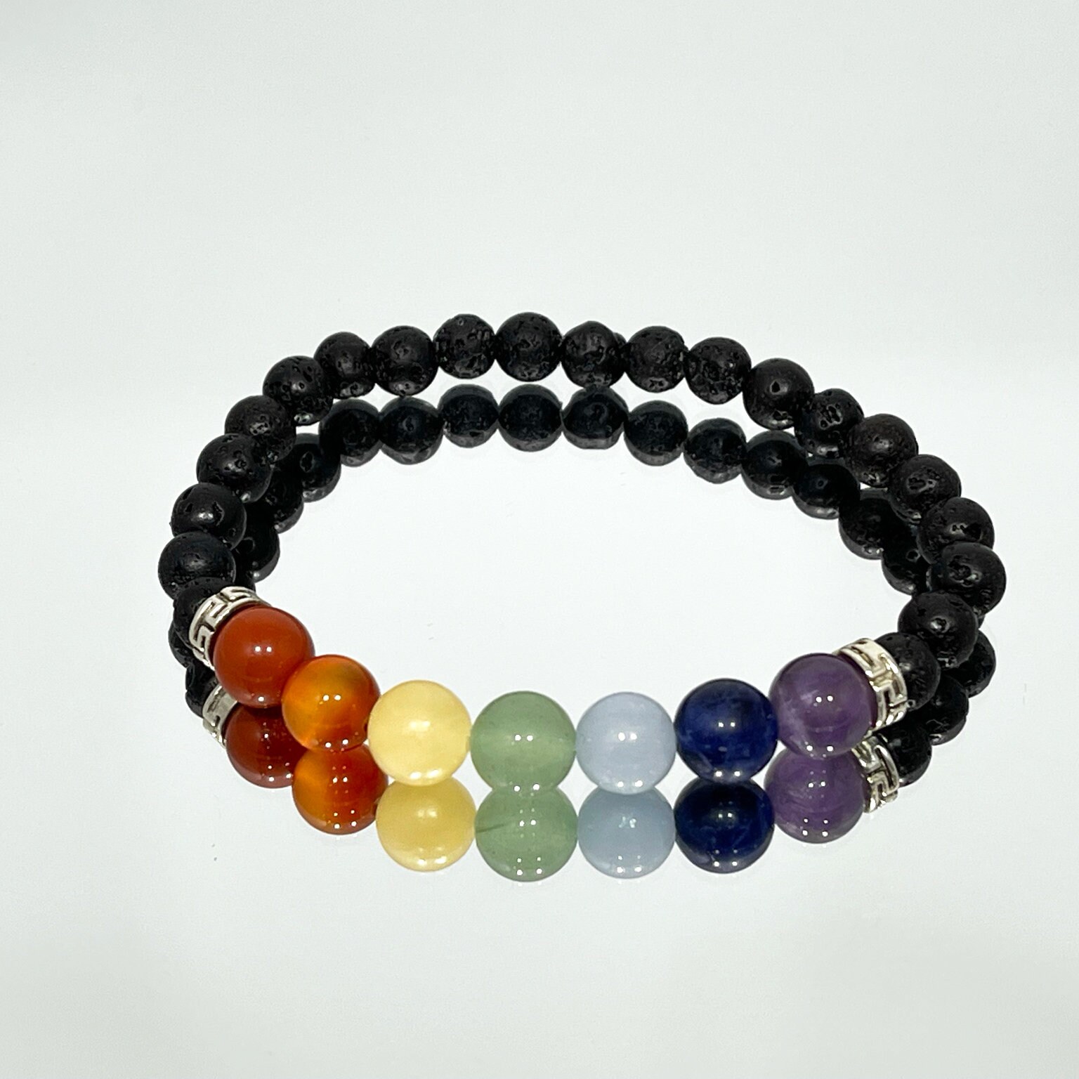 Bracelet Ajustable En Pierres Naturelles (lave) Arc-en-ciel - Chakras, Yoga, Sans Fermoir