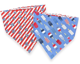 4th of July Popsicle Dog Bandana, Reversible Patriotic Scrunchie Bandana, Slip-On Elastic Pet Scarf