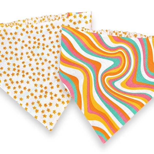 Groovy Dog Bandana, Reversible Scrunchie Bandana, Slip-On Elastic Pet Scarf