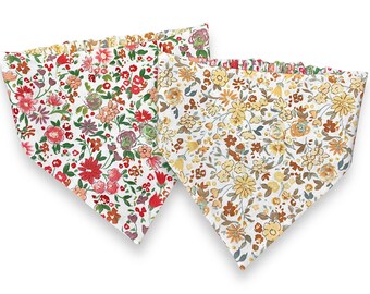Floral Dog Bandana, Reversible Scrunchie Bandana, Slip-On Elastic Pet Scarf