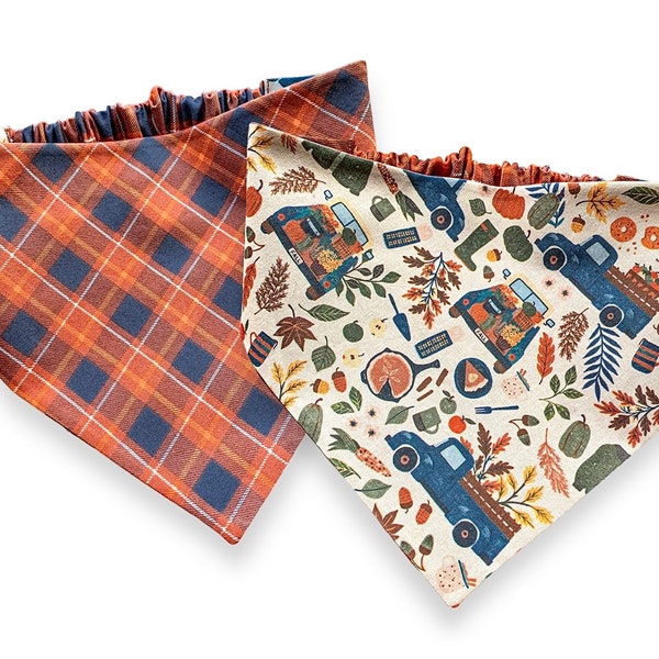 Fall Trucks Dog Bandana, Reversible Scrunchie Bandana, Slip-On Elastic Pet Scarf