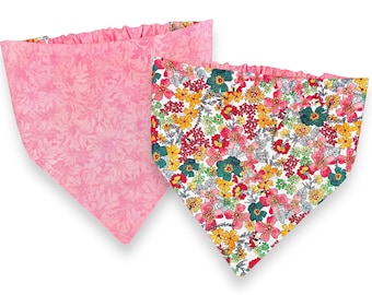 Floral Dog Bandana, Reversible Scrunchie Bandana, Slip-On Elastic Pet Scarf