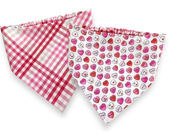 Valentine's Dog Bandana, Reversible Scrunchie Bandana, Slip-On Elastic Pet Scarf