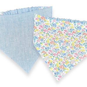 Floral Dog Bandana, Reversible Scrunchie Bandana, Slip-On Elastic Pet Scarf