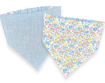 Floral Dog Bandana, Reversible Scrunchie Bandana, Slip-On Elastic Pet Scarf