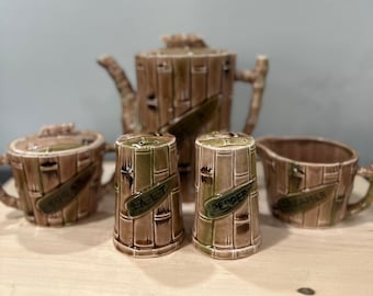 Vintage Mid Century Bamboo Tea Service Set