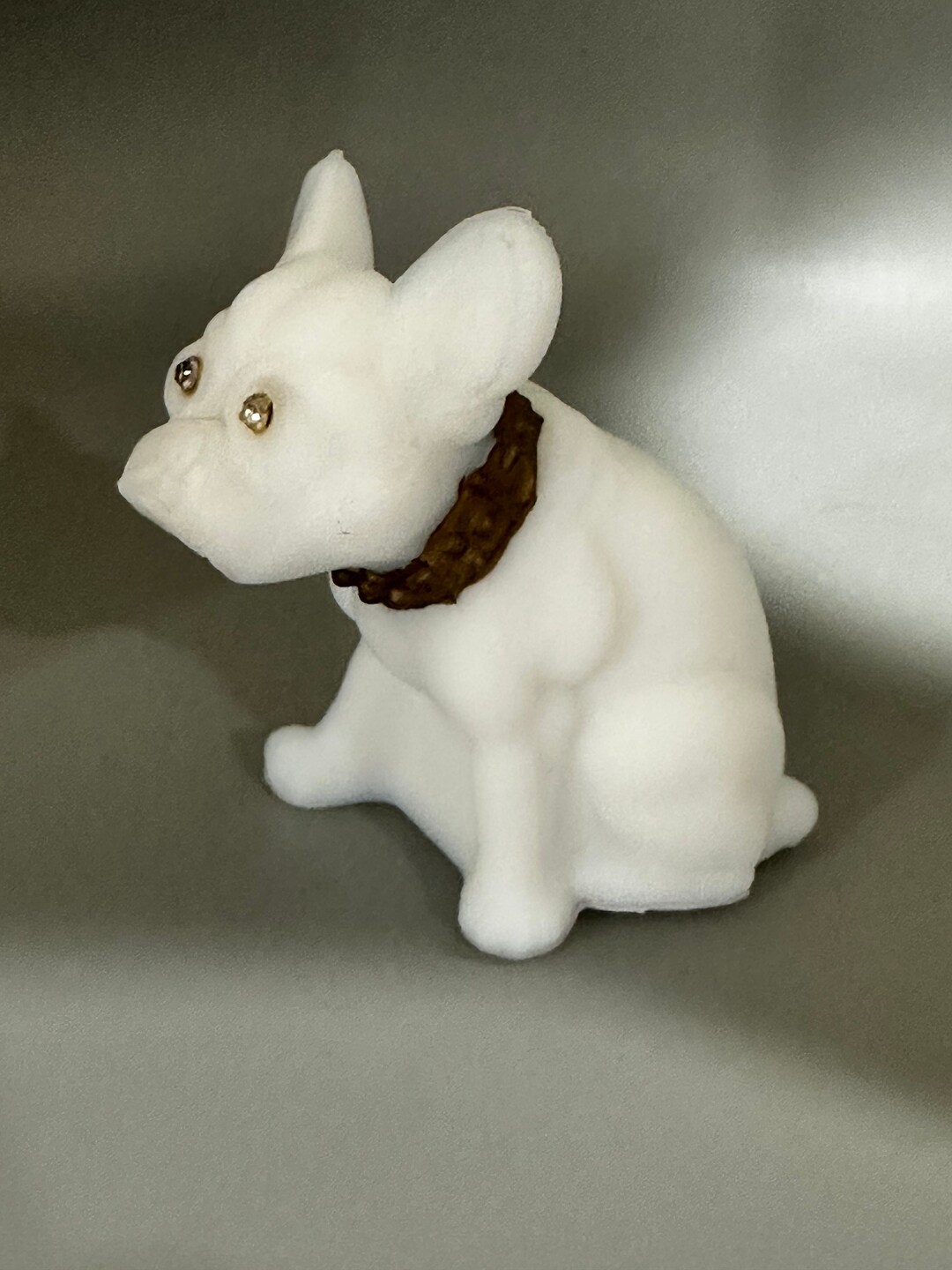 Westmoreland White Glass French Bulldog Figurine With Rhinestone Eyes