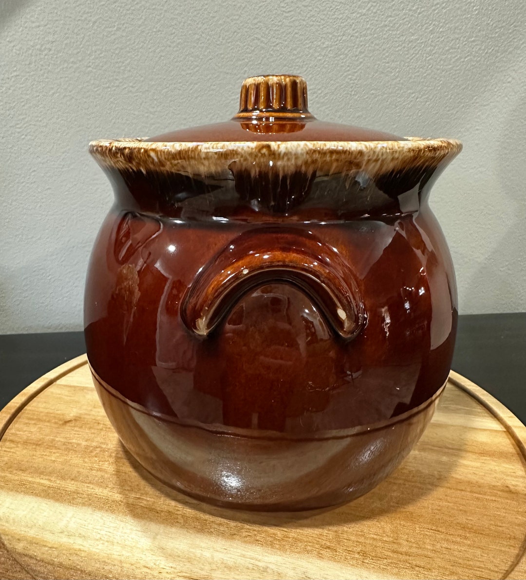 Vintage Drip Glaze Bean Pot / Cookie Jar Etsy