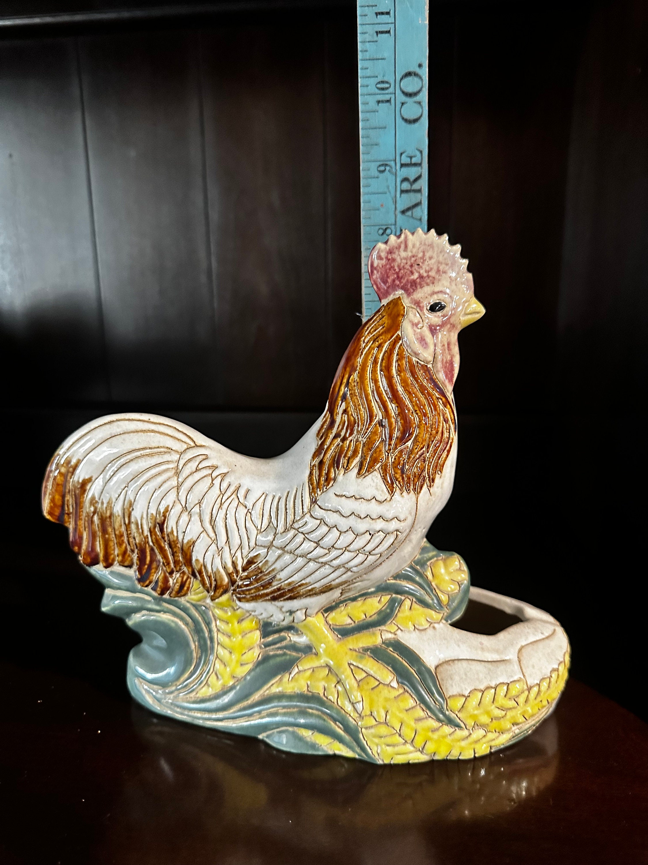 Vintage Handpainted Ceramic Rooster Planter Statue - Etsy