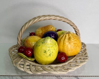 Vintage Bassano Italy Ceramic Fruit Basket/Mid Century Italian Pottery/ Figural Kitchen Table Decor