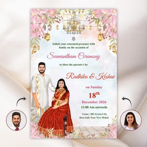 Indian Seemantham Ceremony Invitation: Godh Bharai, Valaikappu (Digital)