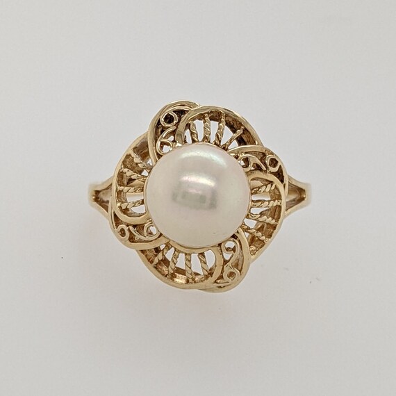 Pierred Style Pearl Ring, 14 Karat Yellow Gold 8m… - image 2