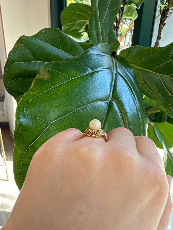 Pierred Style Pearl Ring, 14 Karat Yellow Gold 8m… - image 3