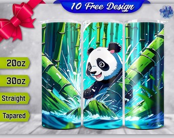 Cute Panda Tumbler Sublimation Designs, Cute Panda Skinny Tumbler Png File Download, Panda Straight and Tapered Tumbler Wrap