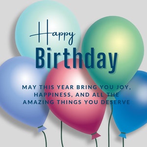 Printable Birthday Card, Happy Birthday Card Printable, Digital Birthday Card, Birthday Card with Balloons, Birthday Card Instant Download