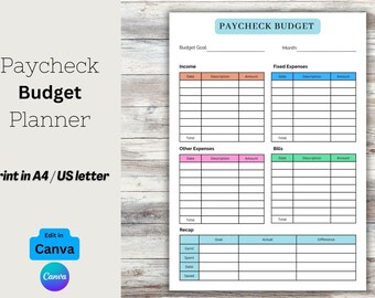 Printable Paycheck Budget Planner, Paycheck Breakdown, Classic Happy Planner, Financial Planner, US Letter, A4, Instant Download