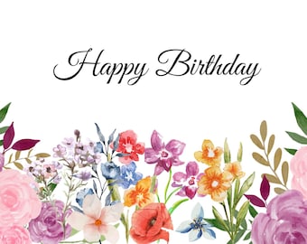 Printable Birthday Card, Happy Birthday Card Printable, Digital Birthday Card, Birthday Card with Flowers, Birthday Card Instant Download