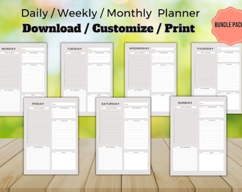 Day By Day Weekly Planner |Weekly Planner | Printable PACK! Planner Insert Sets |To do List | Productivity | Work Day, Hourly | Undated