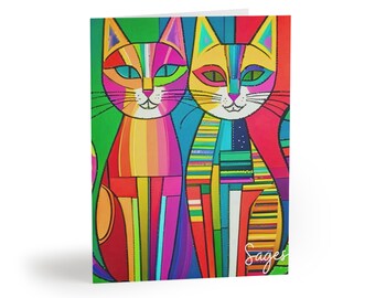 Cubist Cats Neon Midcentury Modern Note Greeting cards (8 pcs)Mother's Day