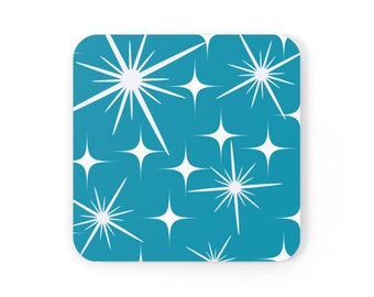 Midcentury Modern Stars Teal Holiday Cork Coaster SetMother's Day