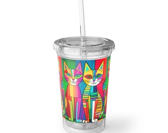 Cubist Cats Neon Midcentury Modern Cold Beverage Travel Suave Acrylic Cup