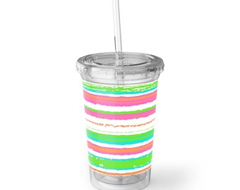 Bermuda Beachy Cabana Stripes Hot Pink and Lime Green Cold Beverage Suave Acrylic Cup