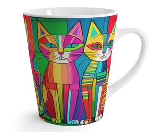 Tasse à café au lait Cubist Cats néon Mid-Century moderne, thé cappuccino, boisson chaude, boisson chaude