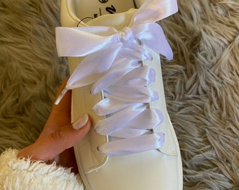 White Satin Shoelaces, Satin Silk Ribbon Shoe Laces, Bridal Shoe Laces, Bridal Shoelaces, Bachelorette Shoe Laces, Wedding Shoelaces