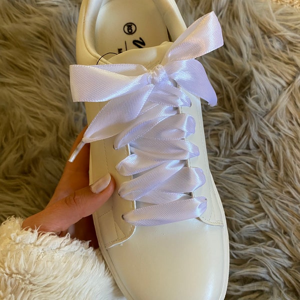 White Satin Shoelaces, Satin Silk Ribbon Shoe Laces, Bridal Shoe Laces, Bridal Shoelaces, Bachelorette Shoe Laces, Wedding Shoelaces