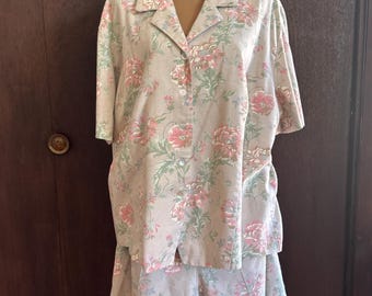 Vintage Requirements Two-Piece Set Floral Linen Jacket/Blouse Short Set - Made in USA