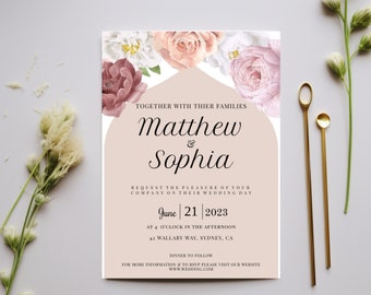 EDITABLE Unique Spring & Summer Floral Wedding Invitation Printable, INSTANT DOWNLOAD, Invitation template, wedding invite, Digital download