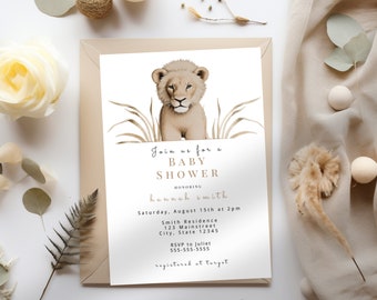 EDITABLE baby shower invitation, safari baby shower, printable invitation template, gender neutral, cute animal invite, safari invitations