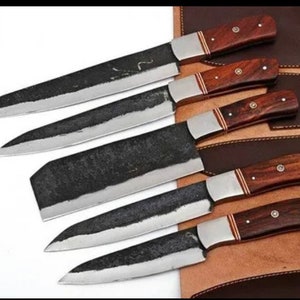 Handmade High Carbon Steel Chef Knife Set Of 5 Pcs Rosewood Black Resin Handle Gift For Father Kitchen Knife Groomsmen Wedding Gift For Him
